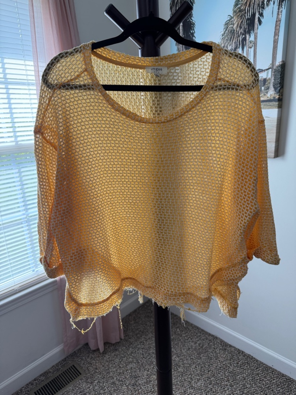 Umgee Sunlit Yellow Open-Weave Knit Pullover